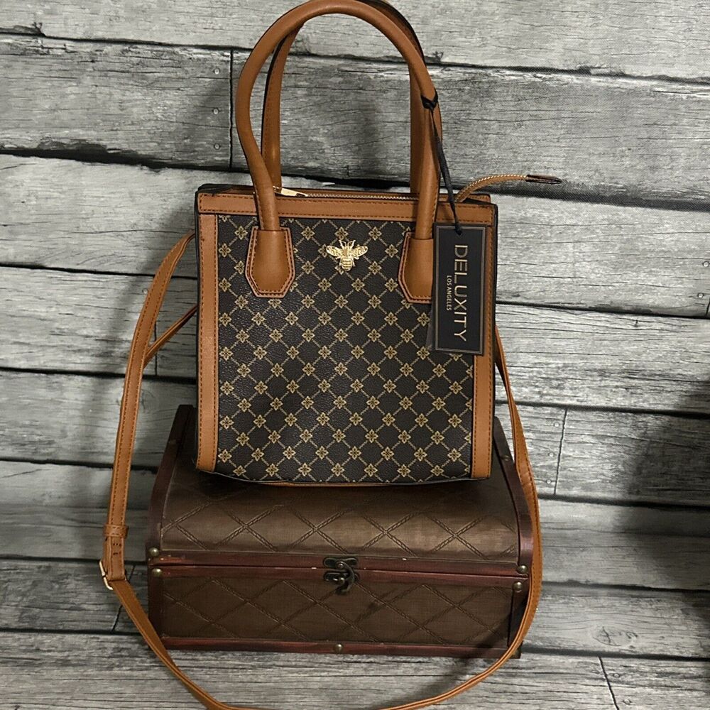 Deluxity Los Angeles Vegan Leather Purse Handbag w/Crossbody DR15059SQEX DBR/BR